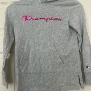 Champion Kids Gray Hoodie with Pink Logo
